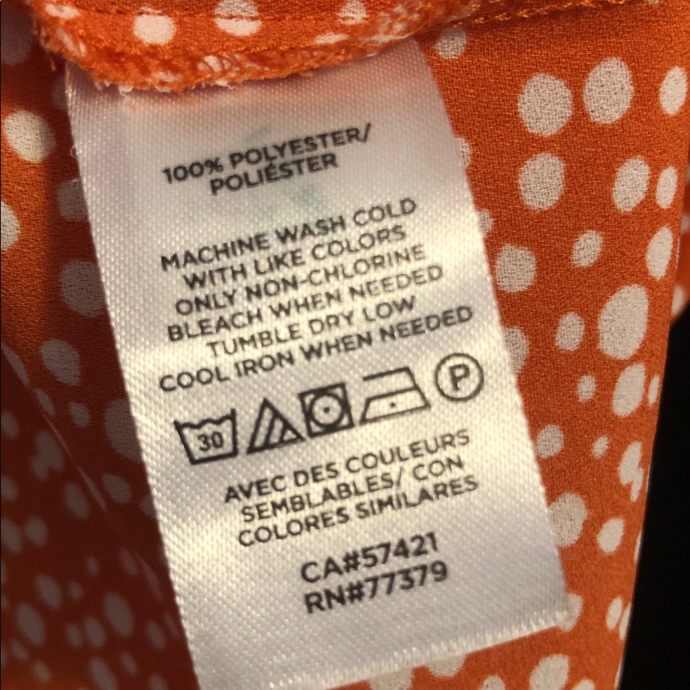 Ann Taylor Orange White Polka Dot Ruffle Neck Blouse - Picture 4 of 4